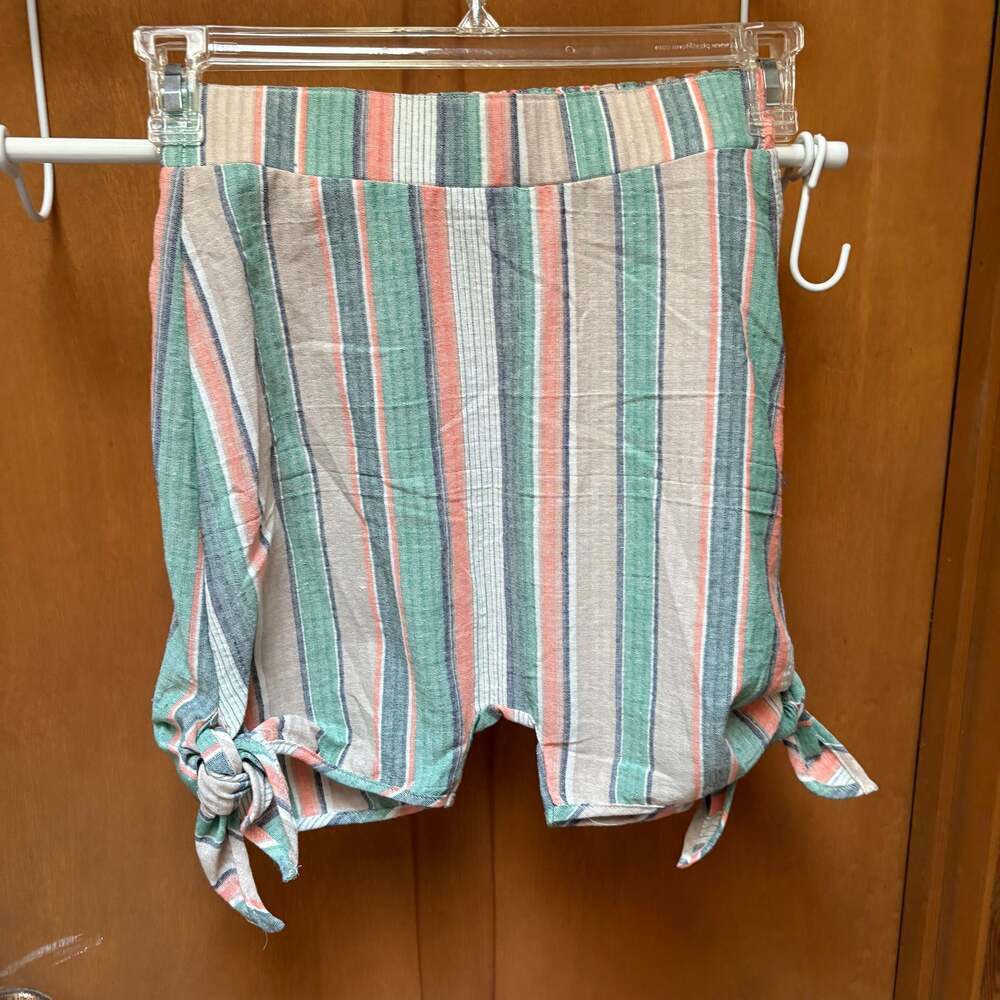 POL Multicolor Striped High Rise Side Tie Pull On Shorts Small NWOT
